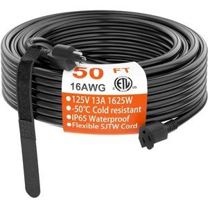 50 FT 16 Gauge Black Indoor Outdoor Extension Cord Waterproof
